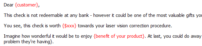 Letter Re: Fake Cheque Towards Eye Surgery