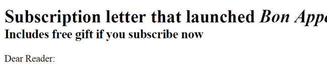 Subscription Letter That Launched Bon Appetite